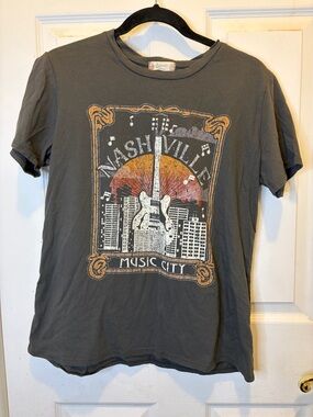 Altar'd State Nashville Music City Graphic Olive Green Crewneck Tee